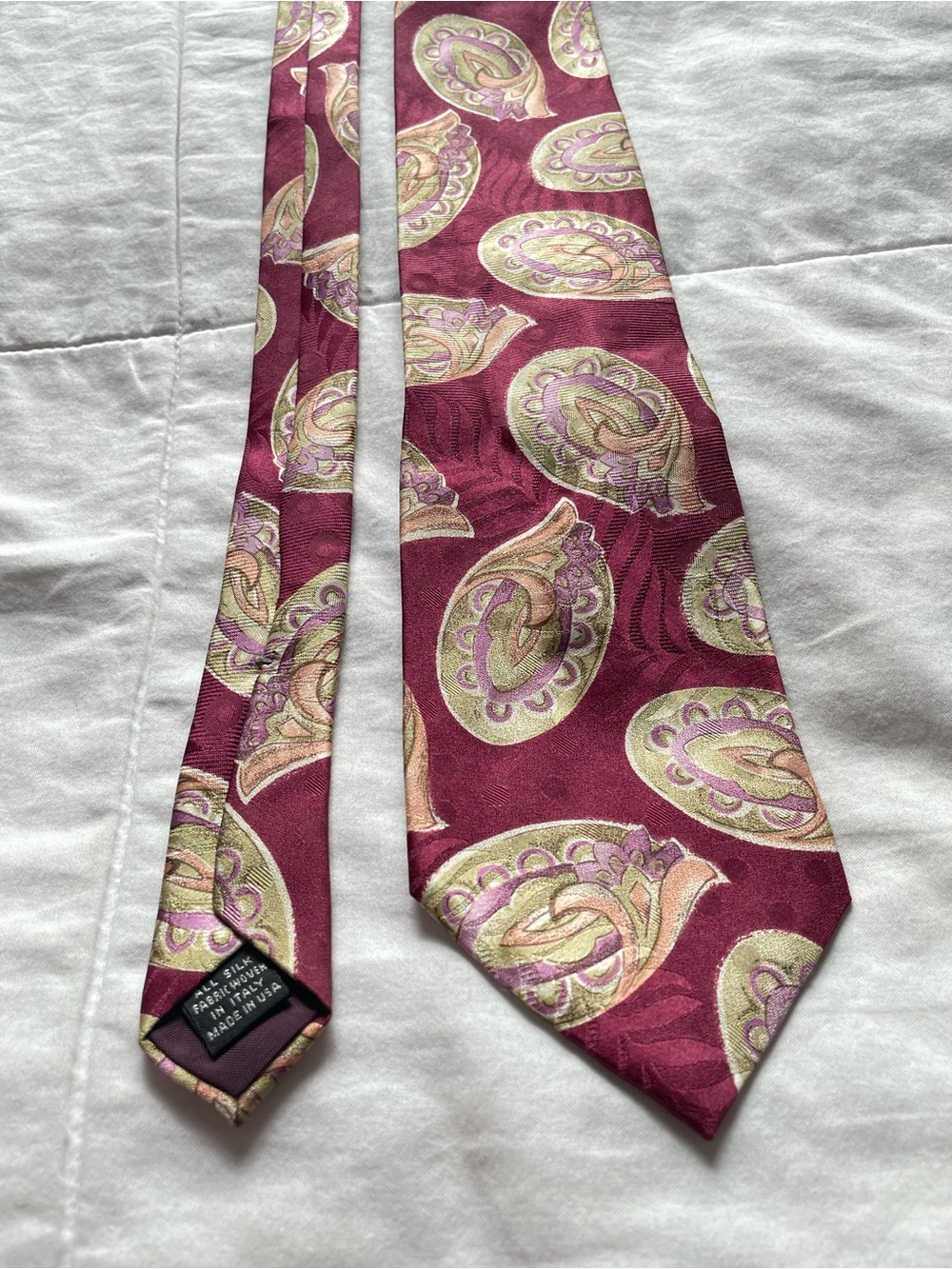 Vintage Dior Silk Maroon Paisley Tie Office Work Old Money Heritage Academia 90s